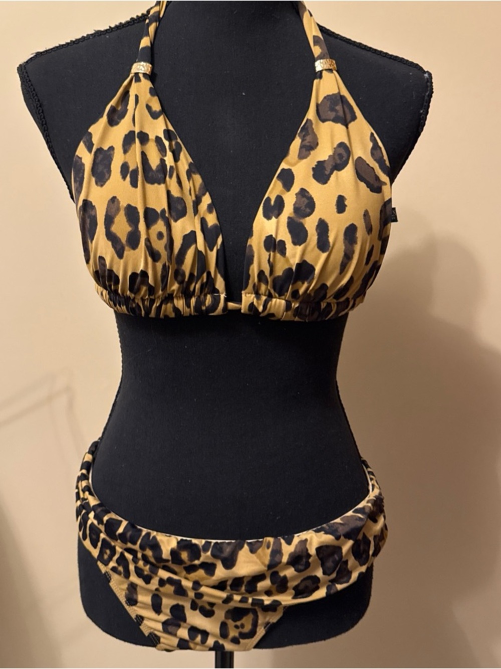 Ralph Lauren Leopard Print Halter Bikini in Gold and Black